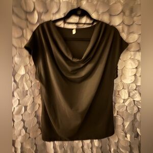 Chic Black Drape Neck Blouse